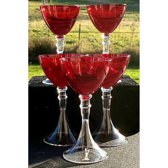 Veranda Ruby Red Cocktail Glasses 5" set /5 cordials Artland fluted stem liquor - Picture 4 of 12